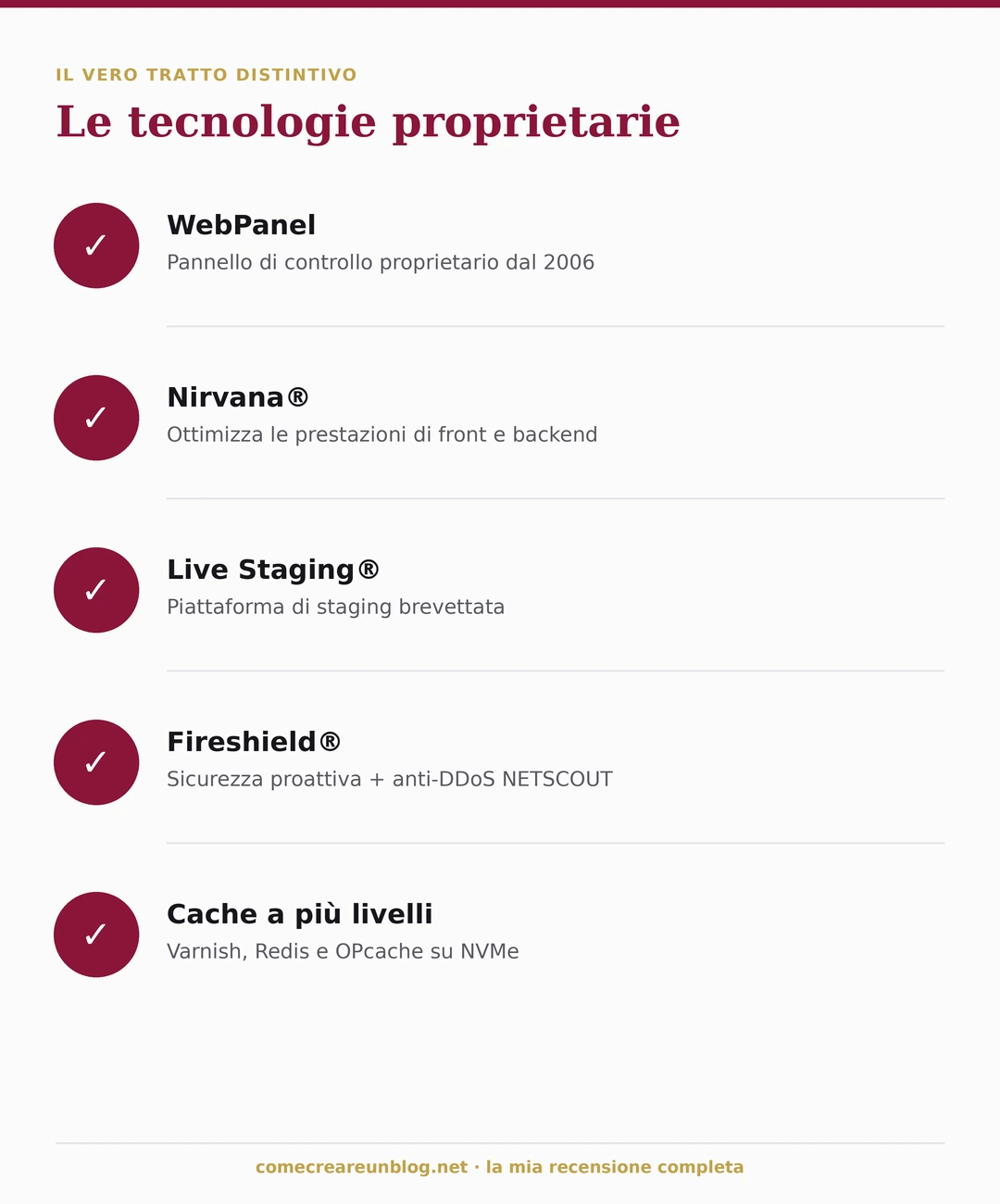 Le tecnologie proprietarie di Ergonet: WebPanel, Nirvana, Live Staging brevettato, Fireshield e cache Varnish e Redis